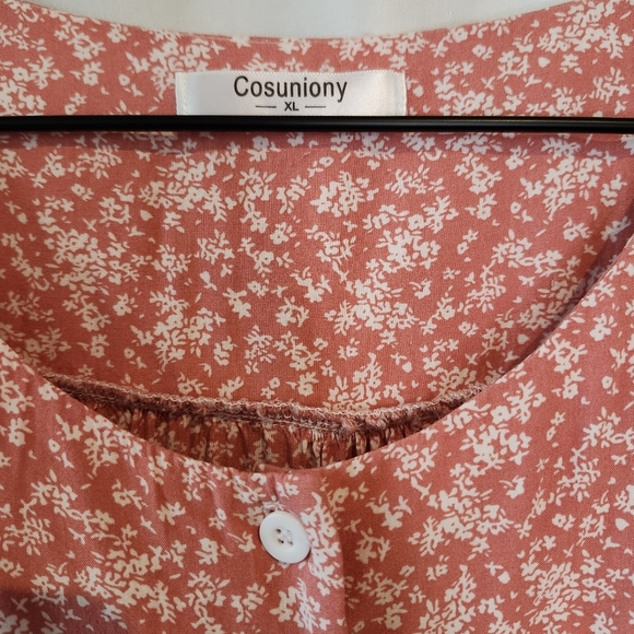 Pink Rose White Ditzy Floral Womens Sleep Dress Size XL Cozy Pajamas Housecoat - Picture 4 of 9